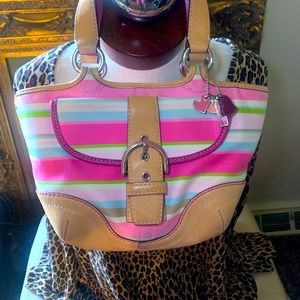 Cute Hot pink stripe Coach Soho bag mini